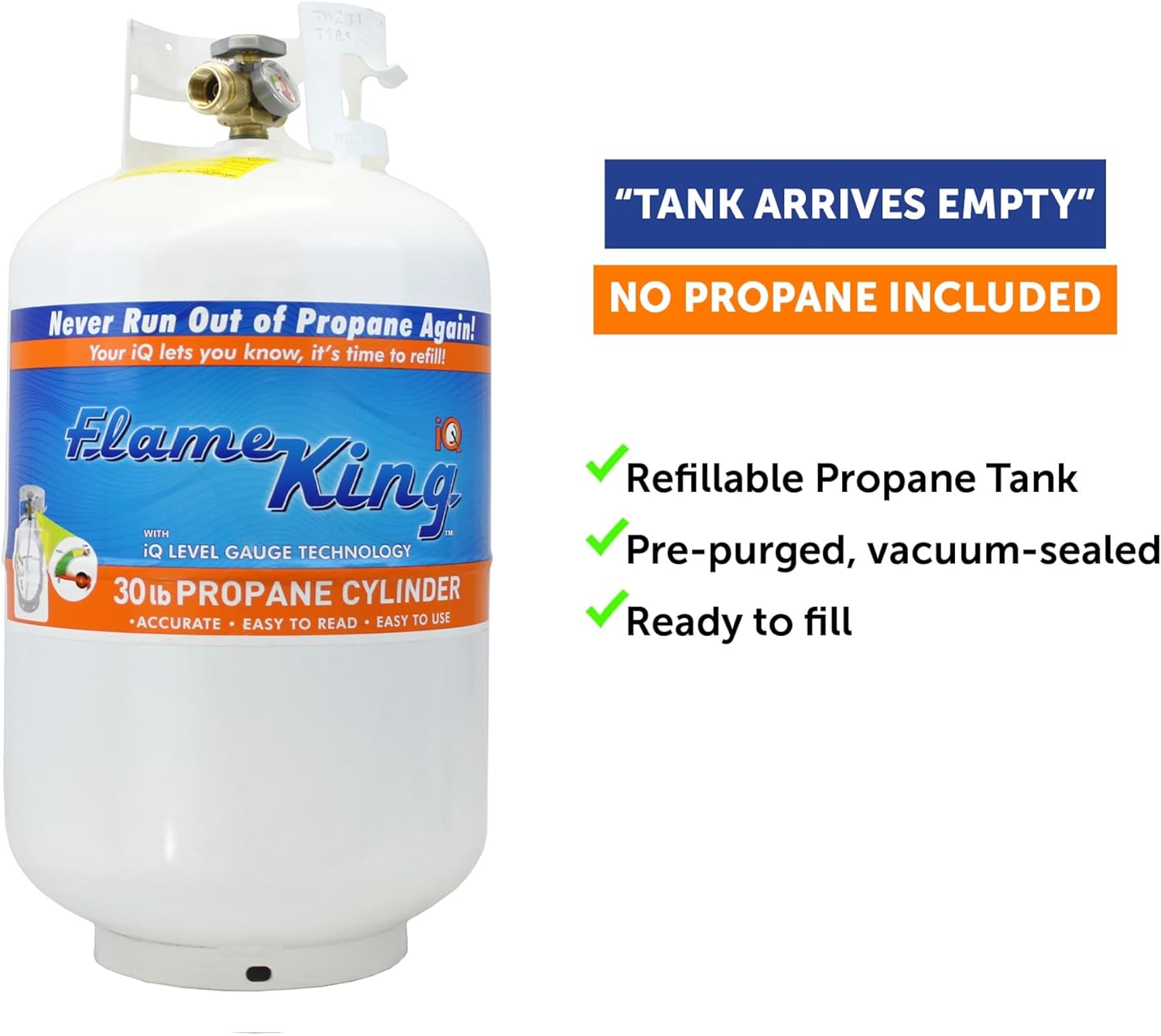 flame king ysn330 30lb steel propane tank cylinder with gauge and opd valve for grills and bbqs, camping, fishing, & outdoor activities, white 30lb propane tank + gauge