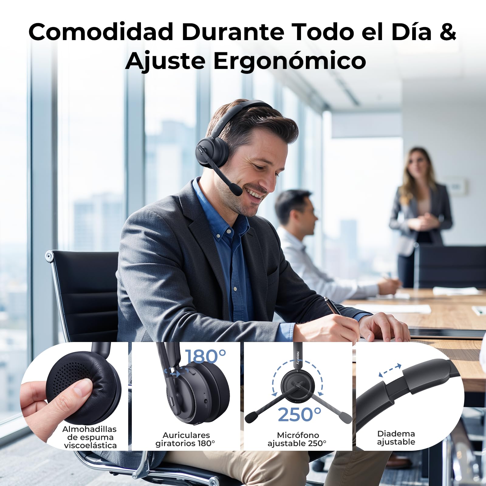 Nuroum HP31S 2026 Auriculares Bluetooth Inalámbricos con Micrófono para PC, Base de Carga,USB Dongle/V5.4, Modo Silencio, 45H Duración,Cascos con AI Micrófono Cancelación para CallCenter/Teams/Oficina