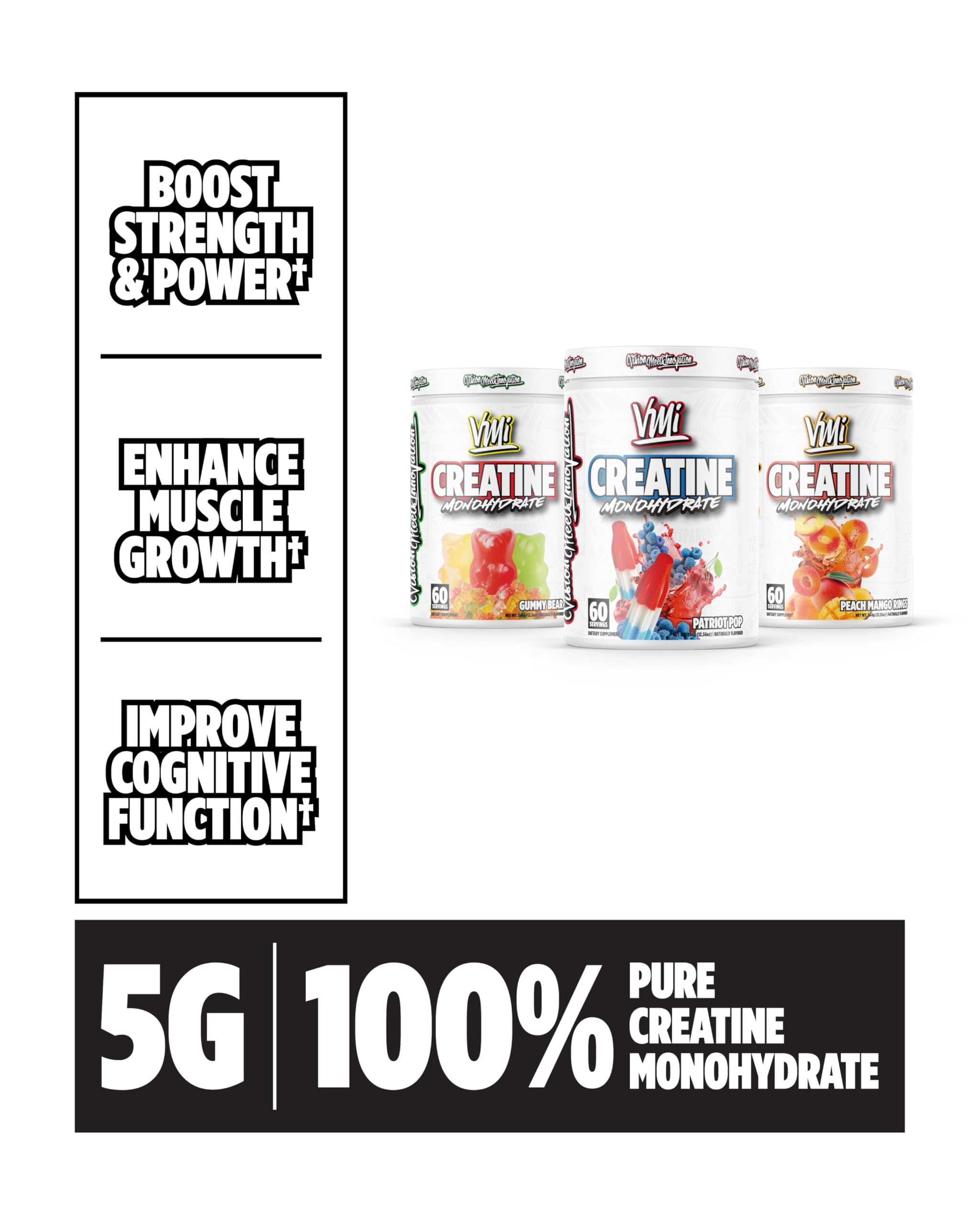 VMI Sports Creatine Monohydrate Powder Muscle Mass – Strength – Size – Power | 5 Grams per Serving (60 Servings, Patriot Pop) — Amazon image 5