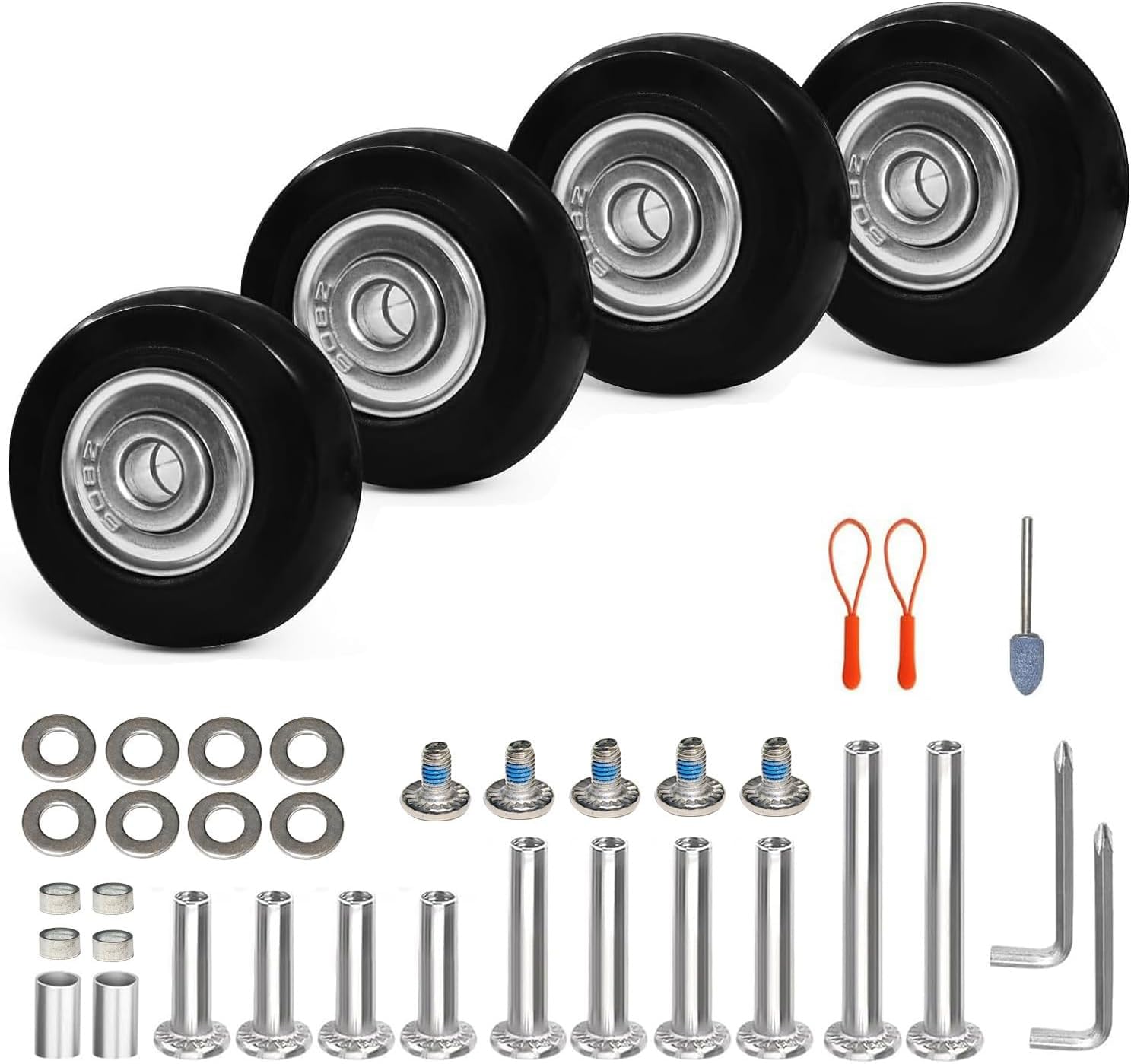 45mm Luggage Wheels Replacement with Ball Bearing, 4pcs Swivel Caster Wheels for Repair Suitcase Caster,Trolley,Travel Bag,Storage Box,Support Single