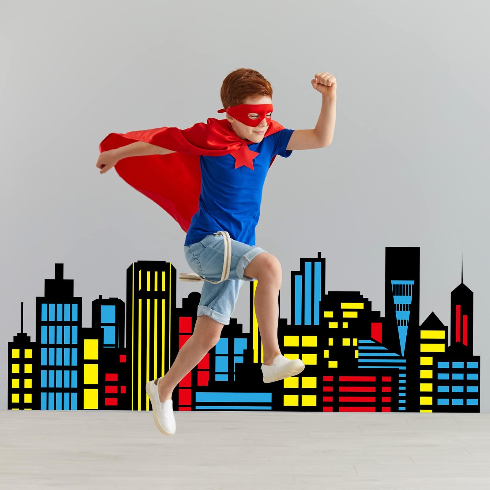 Eaasty 35.43 x 15.75 Inch City Skyline Backdrop Hero Party Decoration City Skyline Buildings Photography Background Hero Party Centerpiece Skyscraper Standing Cards for Birthday Baby Shower Supplies