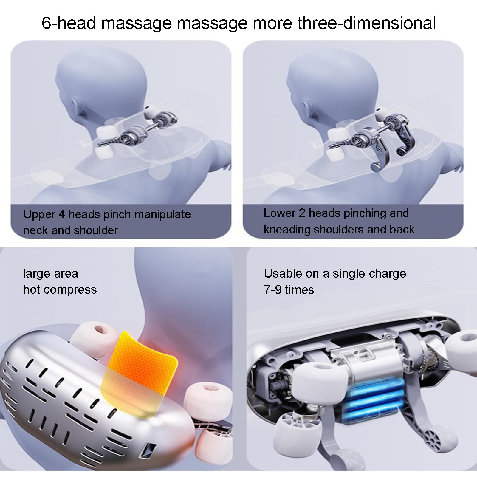 Tiuyilwr Mini masajeador Cervical con 45℃ de Calor y 6 Cabezales de Masaje, masajeador inalámbrico Recargable para Cuello, Espalda, Hombros, piernas y Abdomen