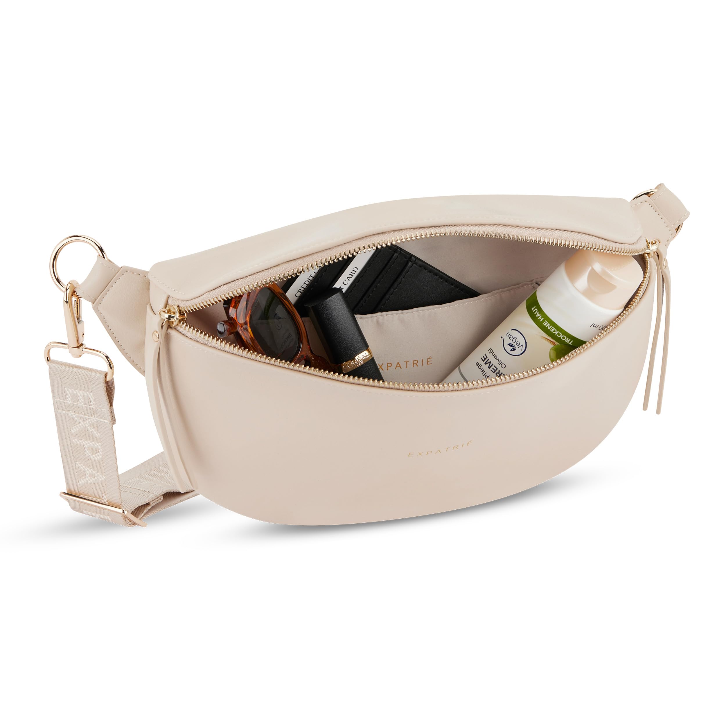 Expatrié Bauchtasche Damen Beige - Alice Medium - Gürteltasche für Festival, Reisen & Alltag aus Veganem Leder - Brusttasche Stylisch - Wasserabweisend