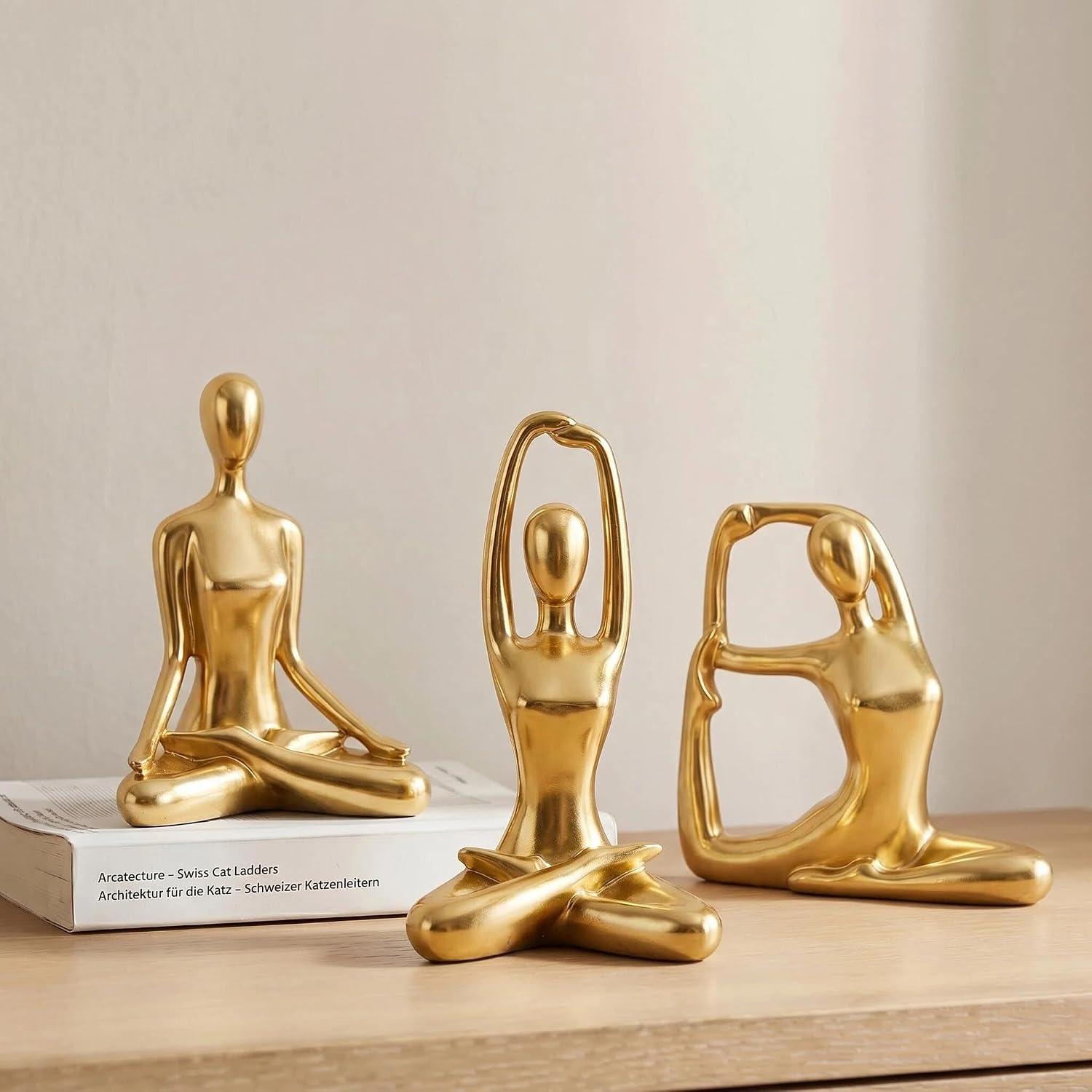Gold Yoga Figurines Statues Set of 3, Meditation Zen Room Decor
