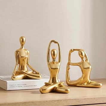 Gold Yoga Figurines Set of 3, Resin Zen Meditation Spiritual Statues Decor for Shelf Desk Table Room Gifts