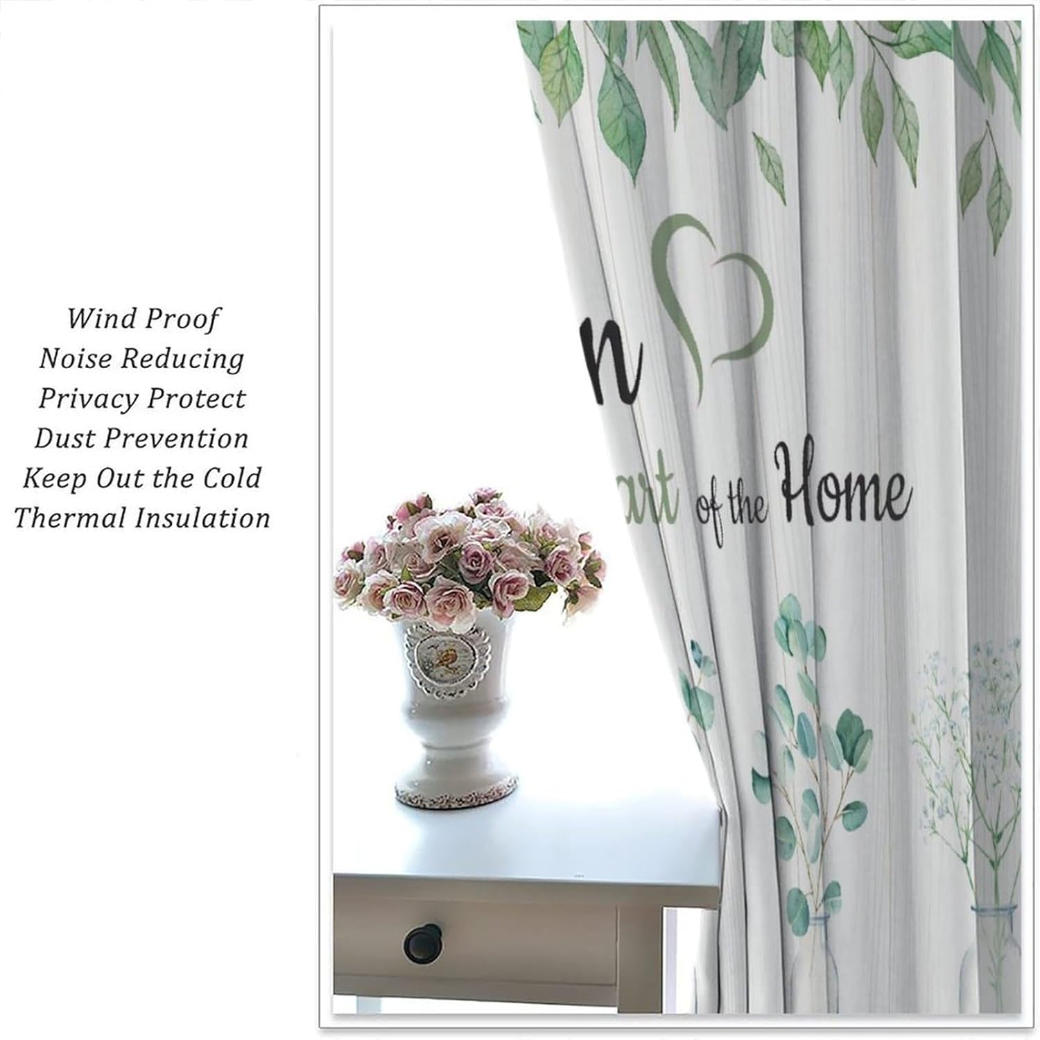 Rustic Eucalyptus Leaves Kitchen Curtains,Plants Farmhouse Country Botanical Wooden Board Farm Nature art Pattern Print Bedroom Living Room Rod Pocket Window Drapes 2 Panels W42xL45 Inch Blackout