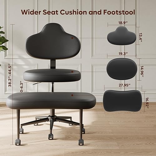 Miniatura 2 de Silla de oficina con patas cruzadas con ruedas, silla de meditación, silla de TDAH para adultos, respaldo y asiento ajustables de altura más ancha,