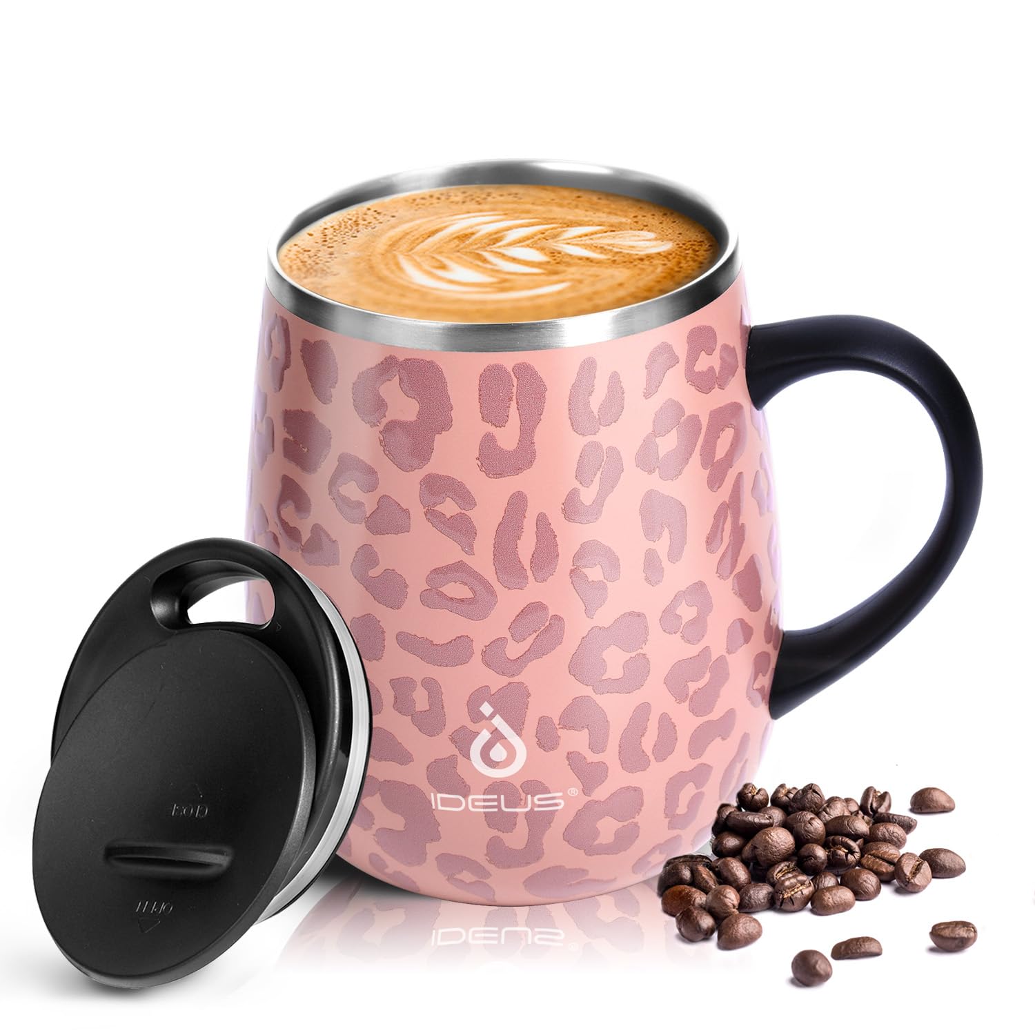 Ideus 16 oz Insulated Coffee Mug with Handle and Lid, Double Wall Stainless Steel Vacuum Insulated Tumbler Cup