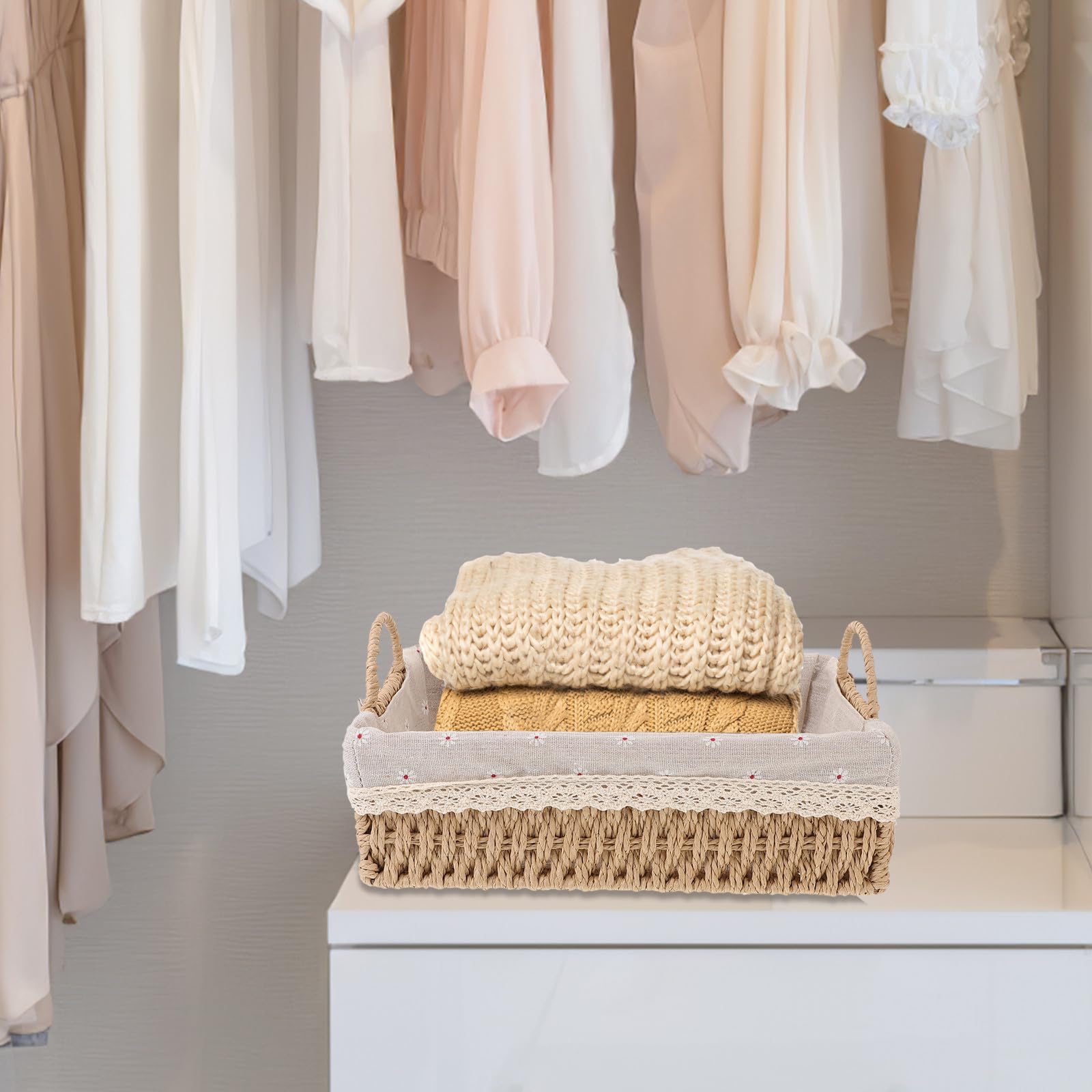 SHINEOFI Schreibtisch Aufbewahrungskorb Geflochten aus Gewebe mit Herausnehmbarem Einsatz Dekorativer Organizer für Wohnzimmer Büro und Kinderzimmer Haushaltskorb Beige