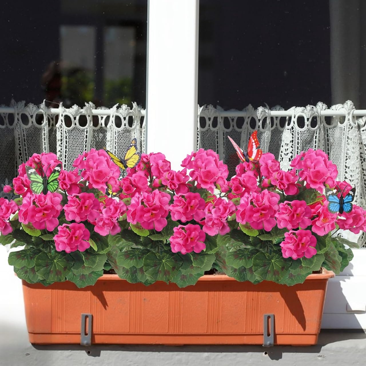 Avoik 4 fasci di fiori artificiali, per esterni, primavera, estate, decorazione finti, fiori di seta, resistenti ai raggi UV, per interni, per giardino, veranda, matrimonio, casa (rosa scuro)