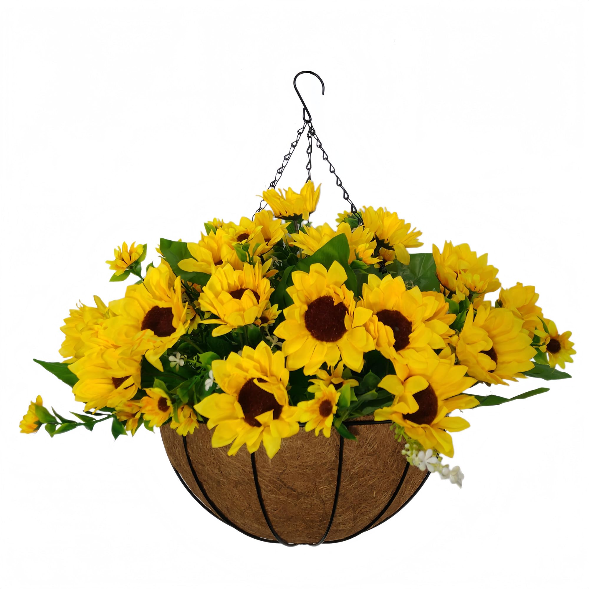 Aflorshope Realistic Artificial Hanging Sunflower Flower Basket Simulation Flower Plant Decoration, Home and Office Hanging Flower Baskets Garden Patio Porch Artificial Flower for Decoration (25 CM)