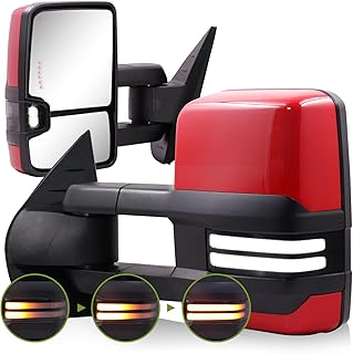SIZIOM Switchback Towing Mirrors for 2007-2014 Chevy Silverado Avalanche Suburban Tahoe Tow Mirrors GMC Sierra Yukon Side Mirrors Power Headed Dynamic Signal Light Extendable Pair Set (Paint Red)