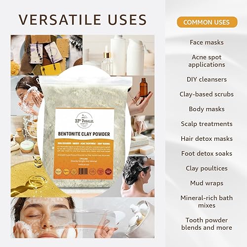 Miniatura 2 de Polvo orgánico de arcilla de bentonita (1 libra16 onzas) orgánico 100% natural de grado cosmético  Faciales, máscara facial, fabricación de jabón,