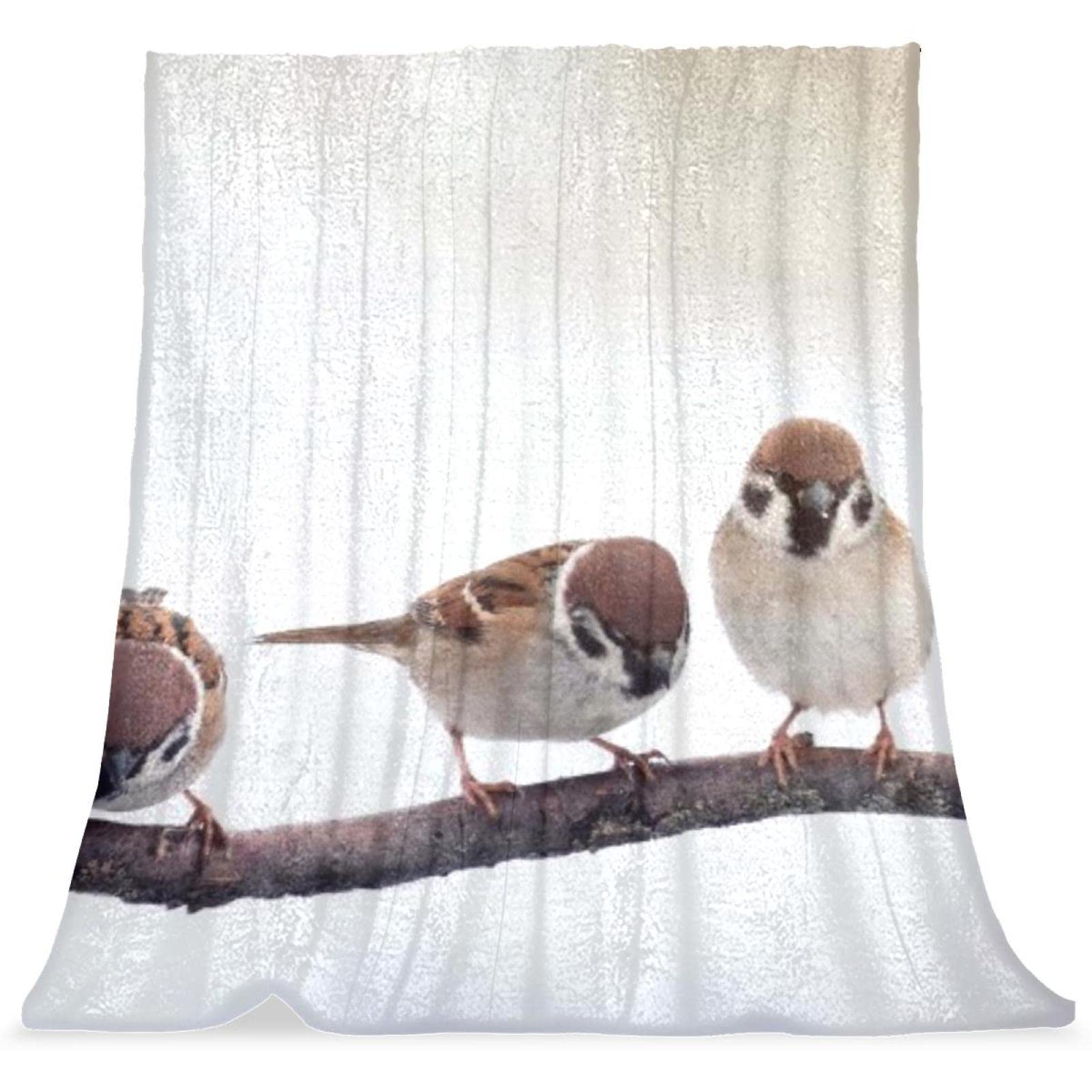 Couverture en peluche haut de gamme motif oiseaux d'hiver doux