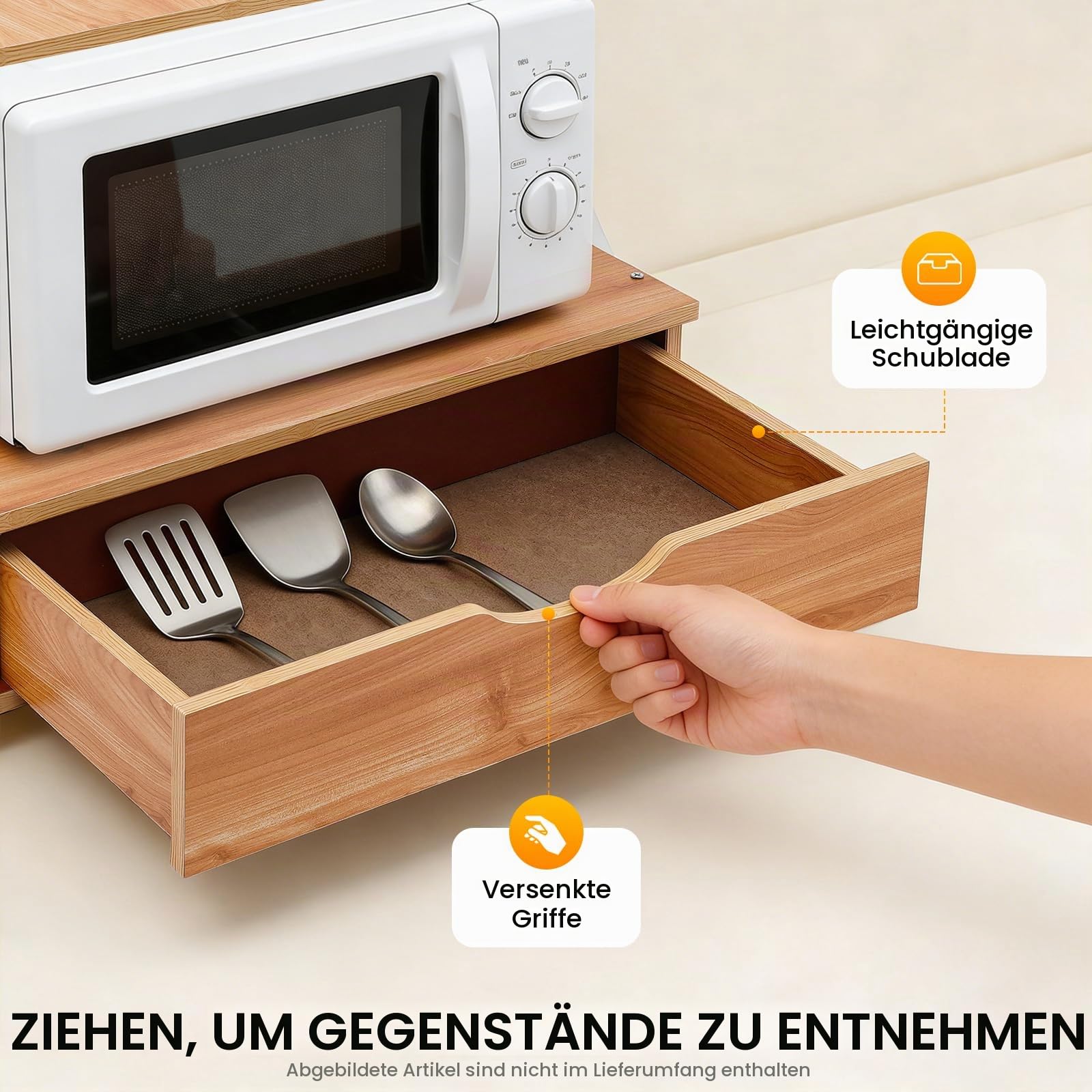 2 Stufiges Mikrowellen, Mikrowellenständer Küchenregal mit Schublade, Küche Regal Organizer Bäckereiregale, 54 x 35 x 50cm