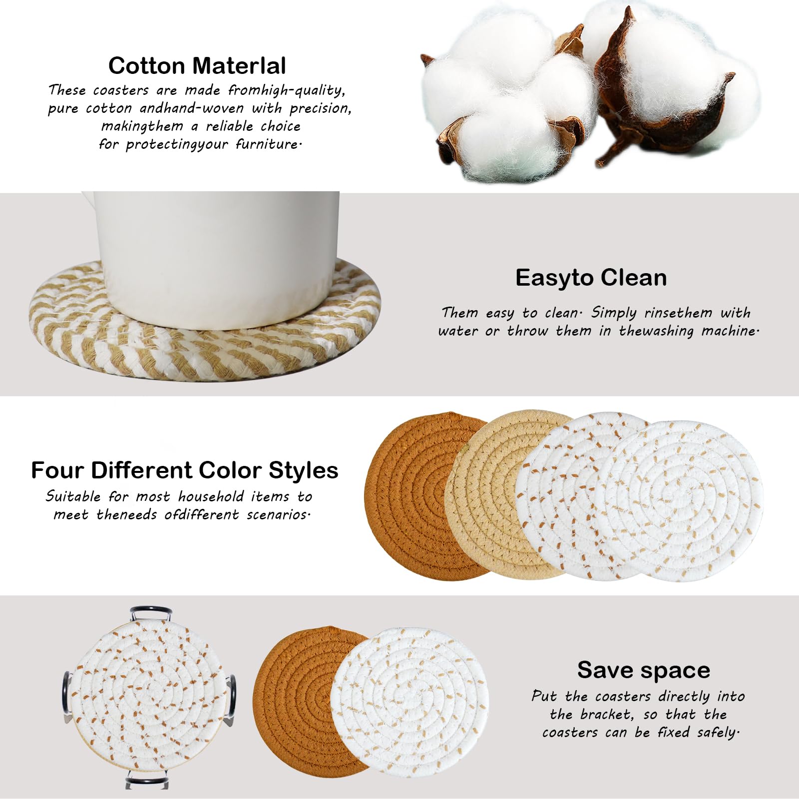 6/8 Pcs Vintage Round Woven Coasters,Absorbent & Heat-Resistant for Home Coffee Table Desk Cups Tabletop Protection,Boho Decor for Living Room Birthday Gifts for Women - Image 3