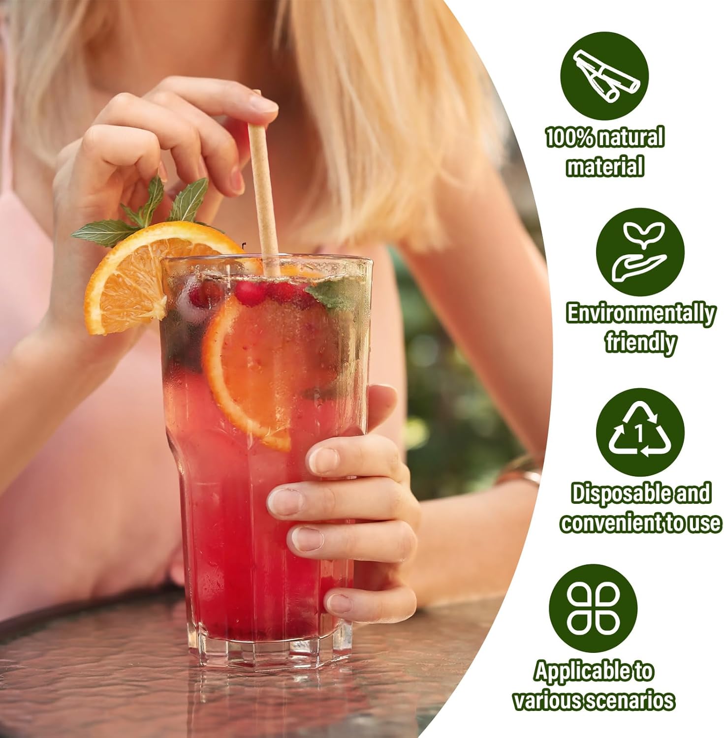 Potchen 500 Pcs Individually Wrapped Sugarcane Straws 8" Biodegradable Plastic Compostable Disposable Drinking Straws for Smoothie Drinks Parties Restaurants Home
