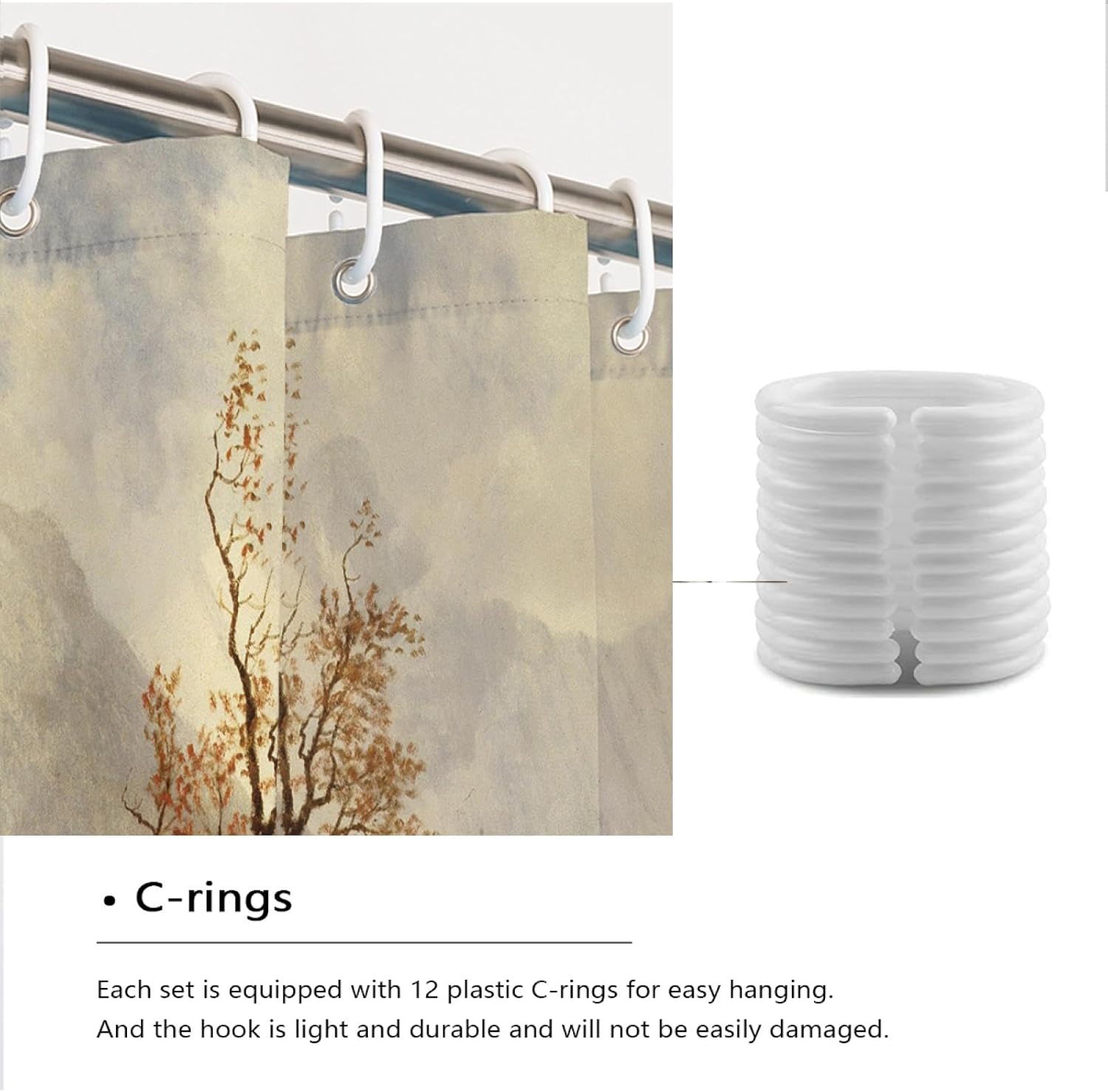 Albert Bierstadt Style Fabric Shower Liner Curtain Natural Landscape Bathroom Curtain Wild Animal Bathtub Curtain Waterproof Quick-Drying 72Wx96L