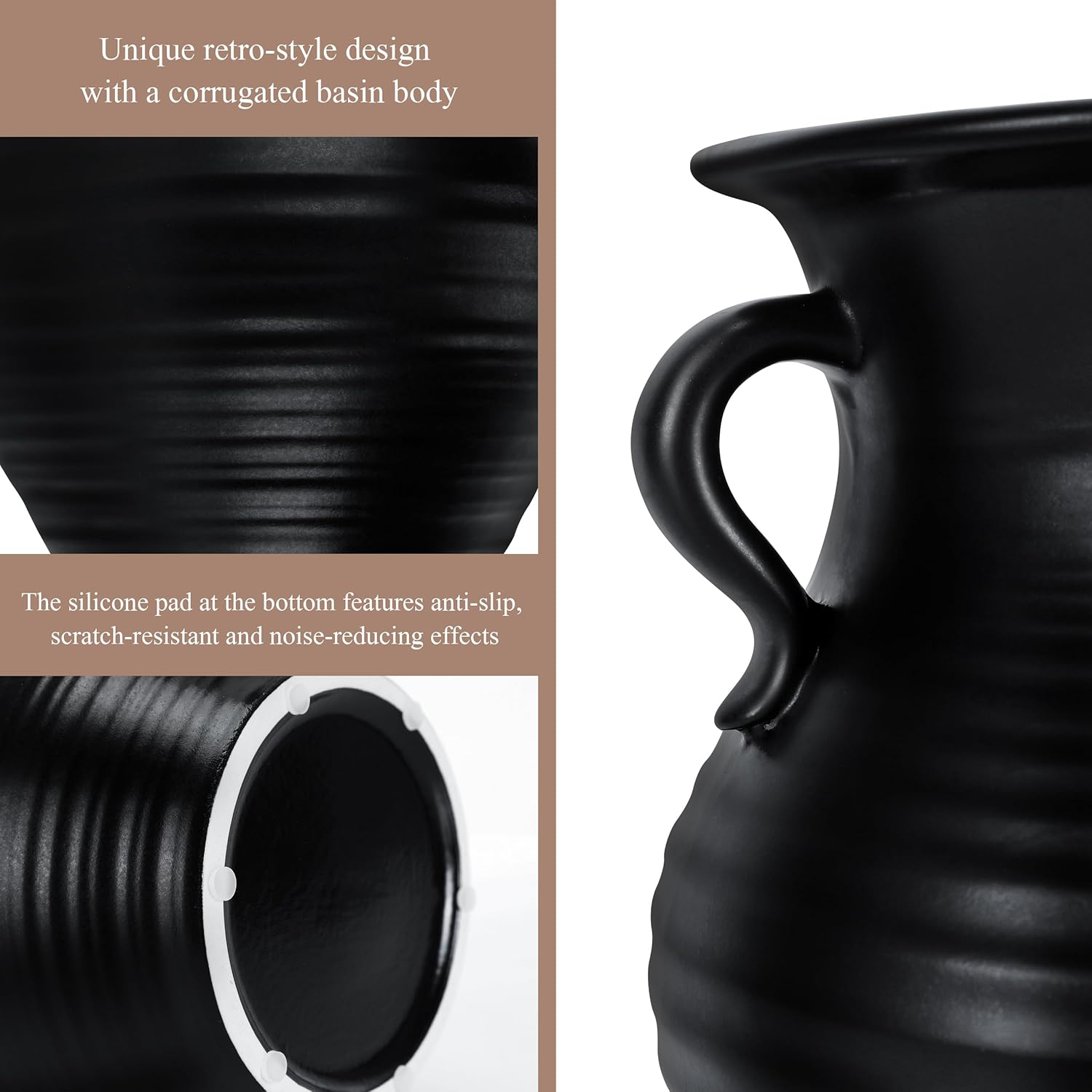 2026 Upgraded Vintage Kitchen Utensil Holder - 7.3 Inch Retro Ceramic Utensil Crock for Countertop, Rustic Kitchen Counter Decor(Matte Black)