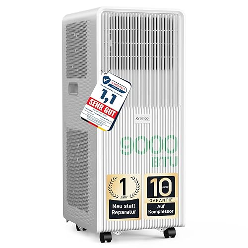 KresicoKlima Mobile Klimaanlage 9000 BTU, Klimaanlage mobil mit Abluftschlauch, Mobiles Klimagerät mit Abluftschlauch für Räume bis zu 33m²/90m³, Klimagerät mit Timer, R290, weiß