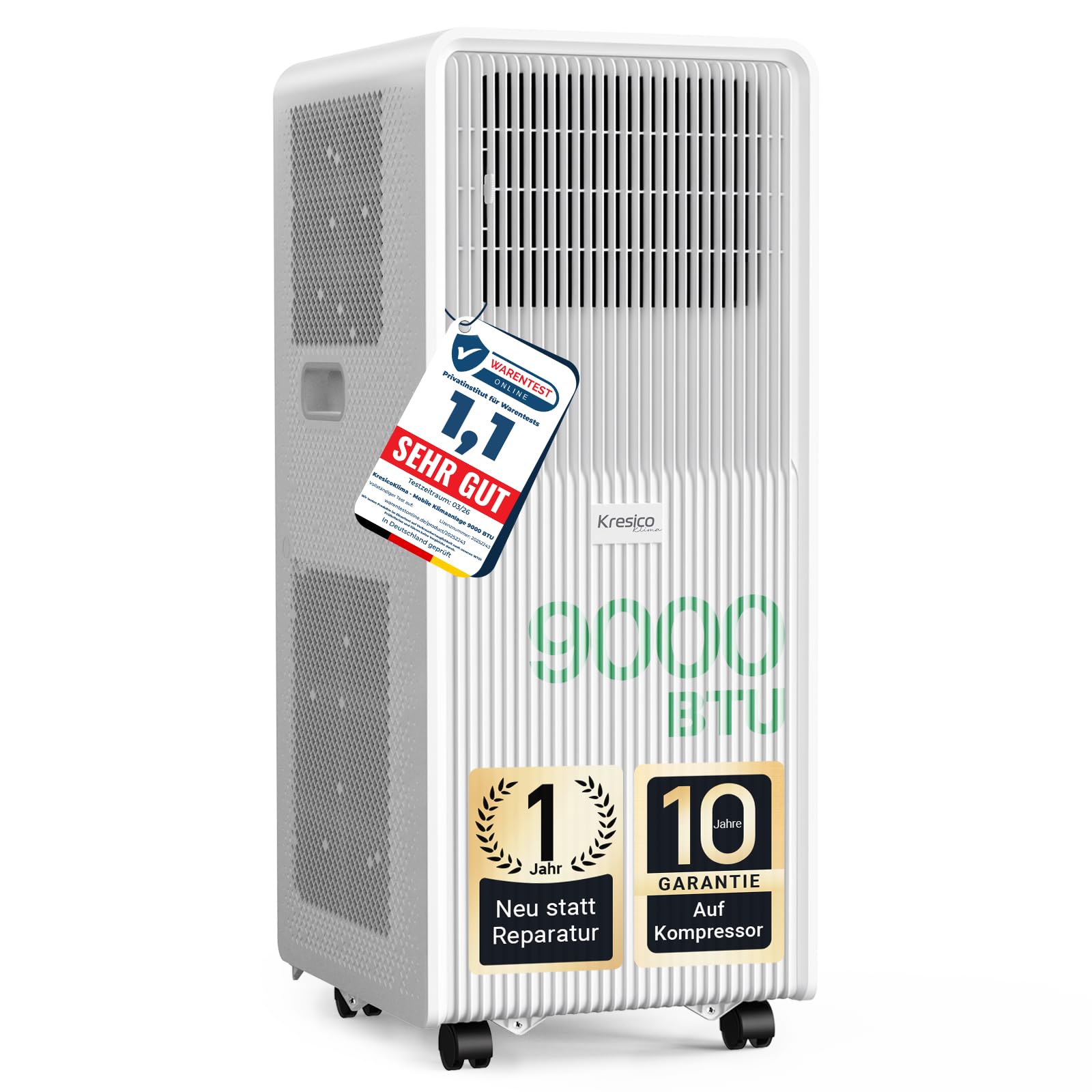 Mobile Klimaanlage 9000 BTU, Klimaanlage mobil mit Abluftschlauch, Mobiles Klimagerät mit Abluftschlauch für Räume bis zu 33m²/90m³, Klimagerät mit Timer, R290, weiß