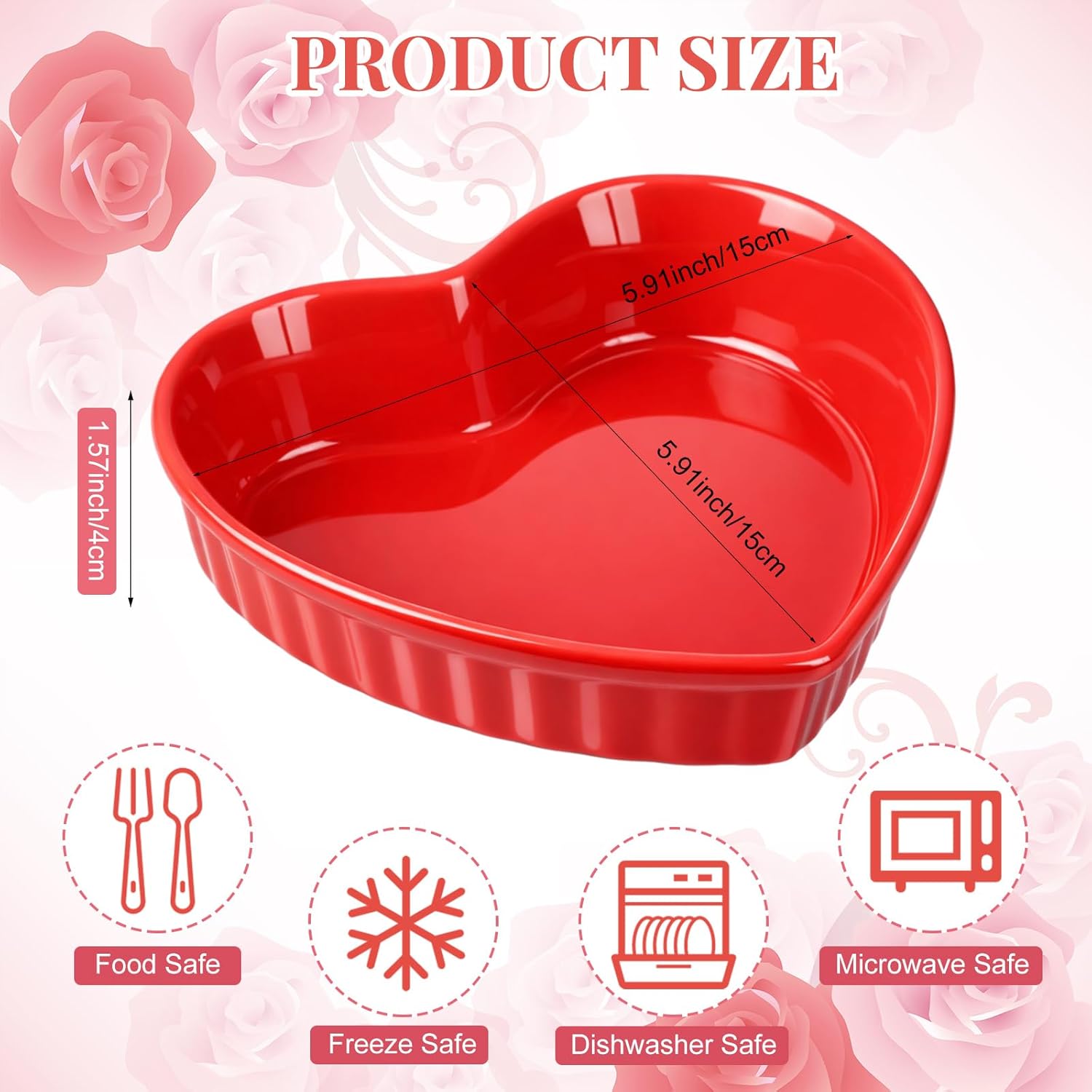 Reallnaive 8 Pcs Heart Shaped Ramekin Creme Brulee Ramekins Oven Safe 5.91 x 5.91 x 1.57 Inch Heart Shaped Bowl Small Baking Ceramic Ramekins Dishes for Souffle Snacks Quiche Appetizers Sauces(Red)