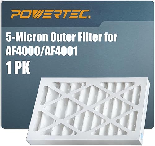 POWERTEC Filtros exteriores de 5 micras para WEN 3410POWEREC AF4000, AF4001 Sistemas de filtración de aire para carpintería para taller y garaje, 1