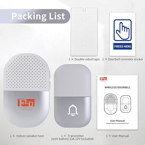 Miniatura 9 de FORELAND - Timbre inalámbrico alimentado por batería, timbre de puerta de 110 db, timbre inalámbrico, 38 melodías funciona con un rango de hasta 500