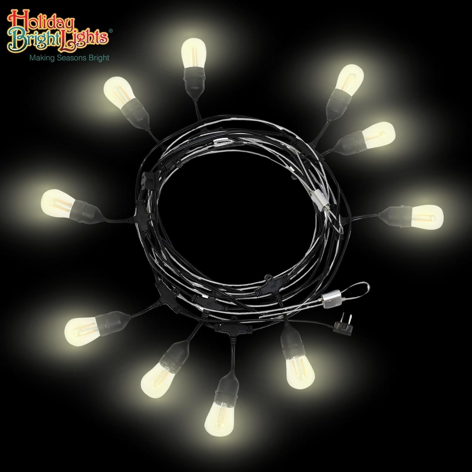 Holiday Bright Lights Belle Luci S14 String Lights Kit 20FT, 10 Warm White E26 Bulbs with Guy Wire, Cable Grippers, and Ties for Outdoor Patio