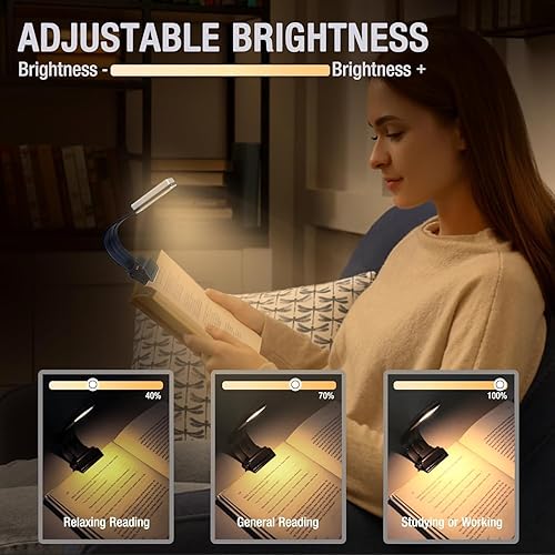 Miniatura 3 de Vekkia Luz de libro de marcadores luces de lectura con clip para libros en cama niveles de brillo infinitos luz suave fácil para los ojos cable USB