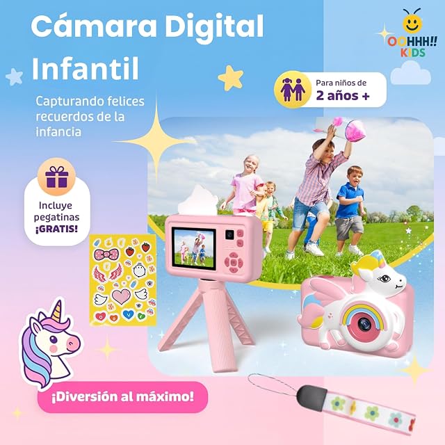 Foto 4 de 7 de Cámara Fotos Infantil Unicornio Rosa para Niña 3 4 5 6 7 8 9 10 Años, 2" 1080P con 32GB y Trípode