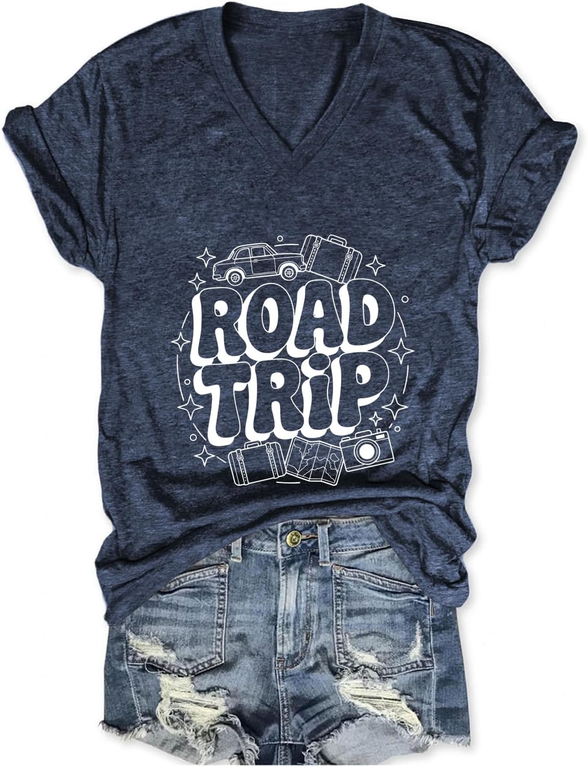 Road Trip Shirt Camping Adventure T Shirt V Neck Graphic Tees Short Sleeve Travel Tshirt Casual Outdoor Tops