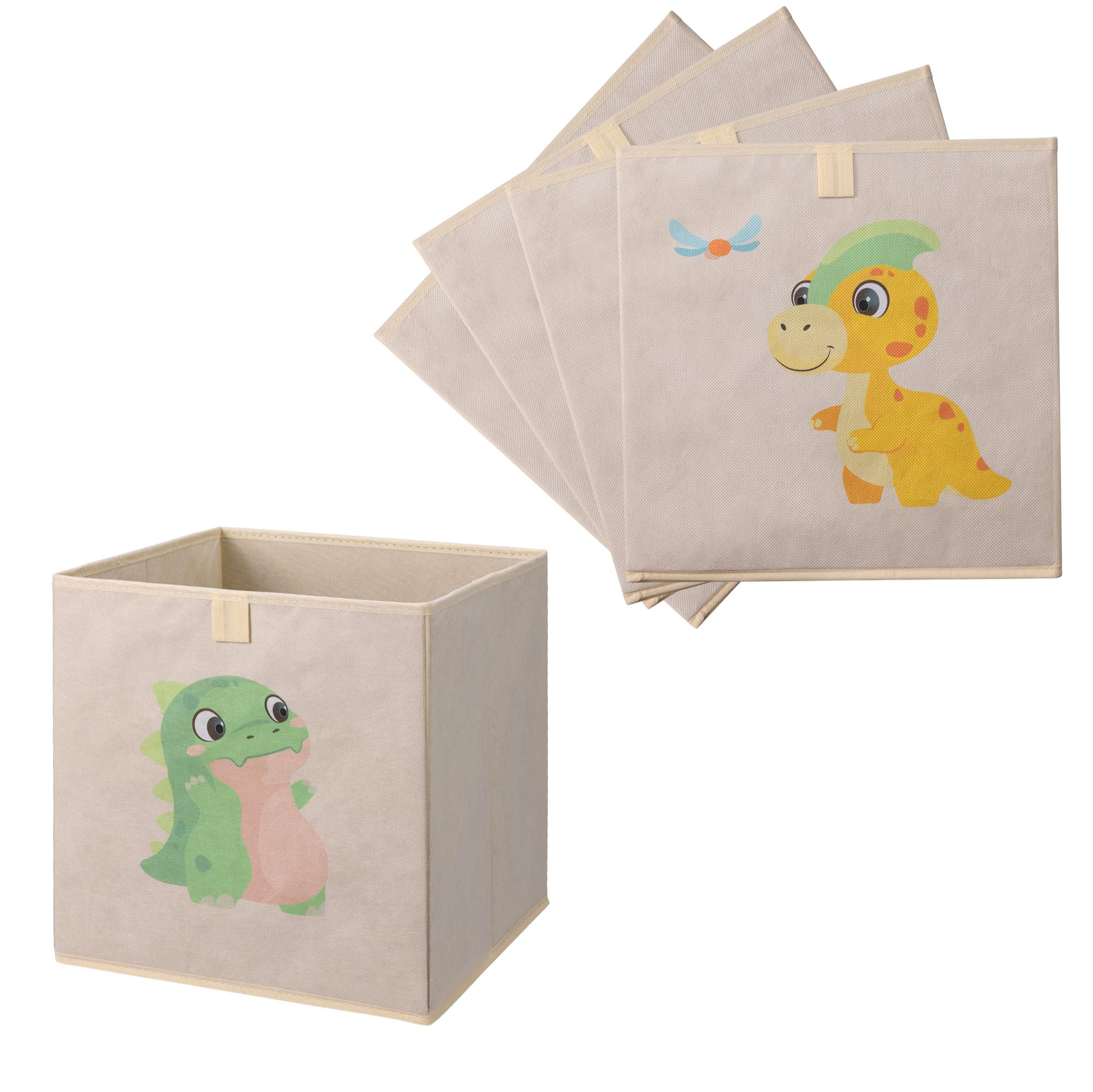 Navaris Aufbewahrungsbox Kinderzimmer - 4er Set - 33 x 33cm Kinder Spielzeug Box Dinosaurier Design - Box Spielzeug Kisten - Baby Ordnungsboxen Aufbewahrungsboxen - Toybox faltbar
