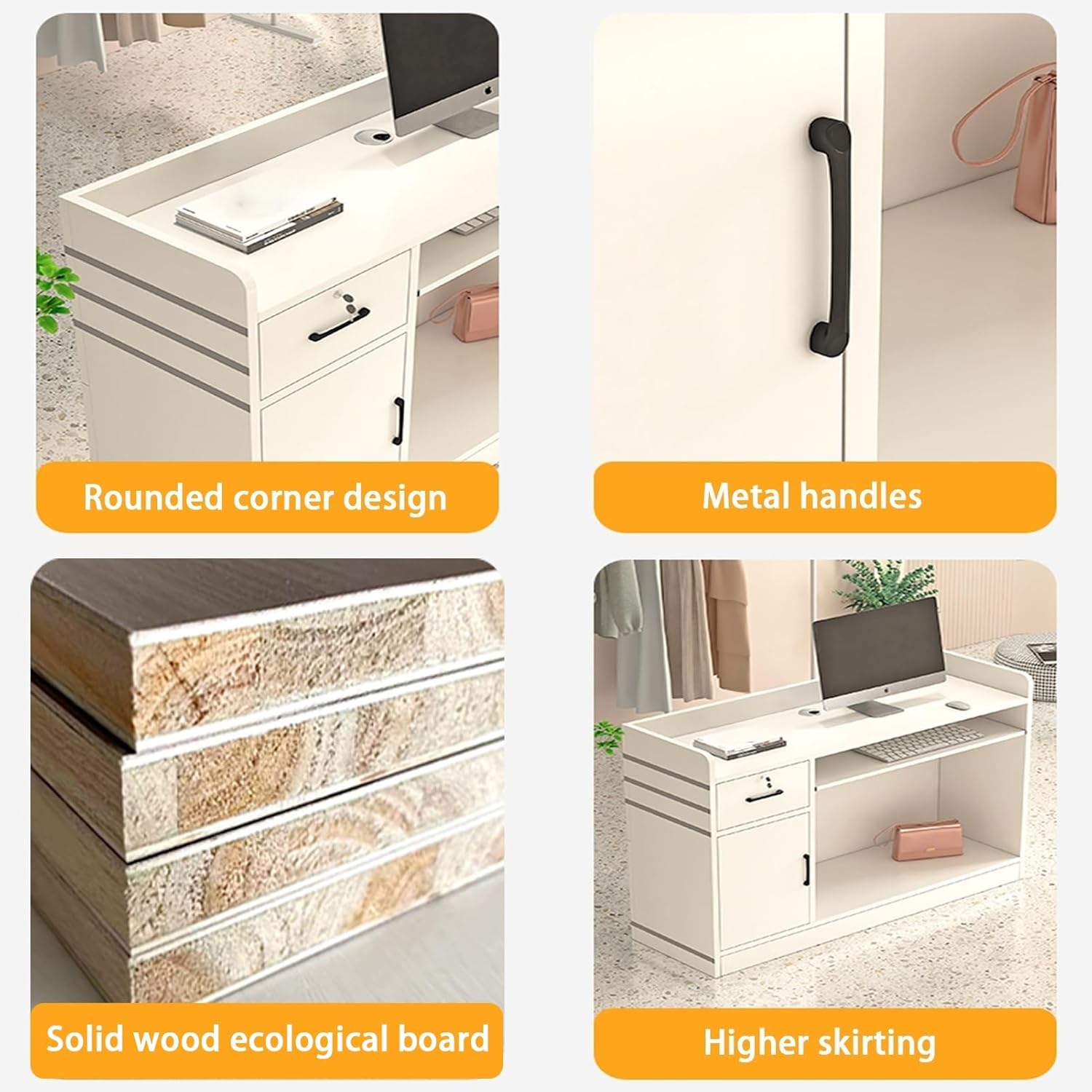 Small Reception Desk, Front Counter Desk with Lockable Drawer, Modern Retail Counter for Checkout, Wooden Reception Table, Reception Counter for Convenience Store Clothing Store(Brown,60cm/23.6