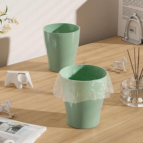 Miniatura 7 de HEMOPLT Paquete de 2 botes de basura pequeños, redondos verdes, 0.4 galones, perfecto para oficina, baño, cocina, encimera, escritorio, organizador