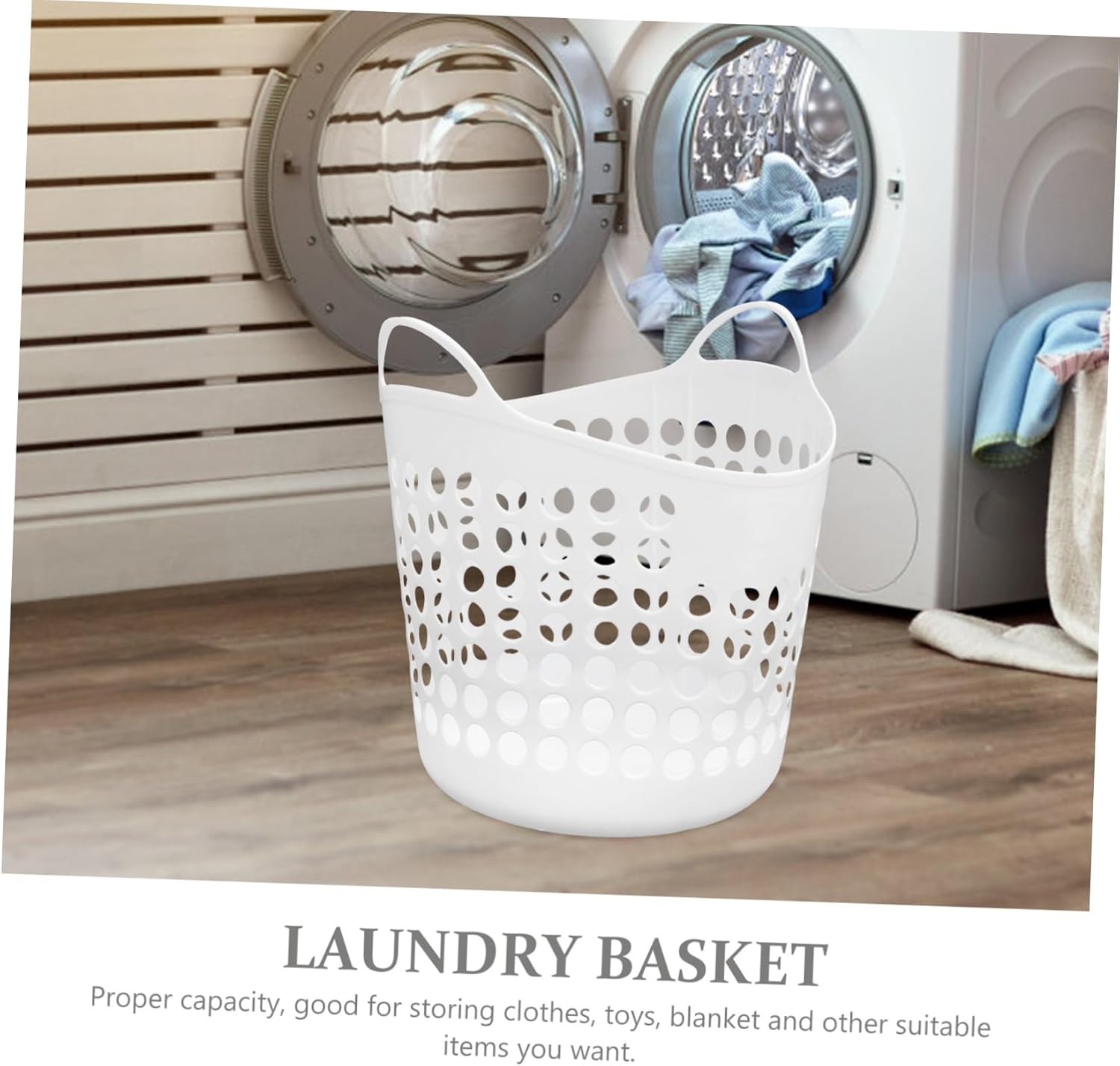 IMIKEYA Laundry Basket with Handle Medium Round Clothes Hamper Hollow Design Multi Functional Storage Organizer for Home Laundry Bedroom and Blanket Storage