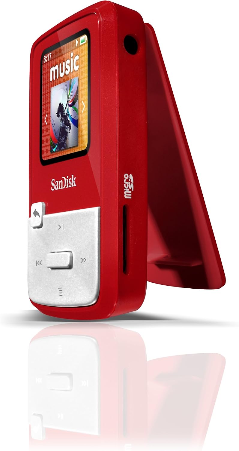 SanDisk Sansa Clip Zip 4GB MP3 Player, Red With Full-Color Display, MicroSDHC Card Slot and Stopwatch- SDMX22-004G-A57R (Discontinued by Manufacturer)