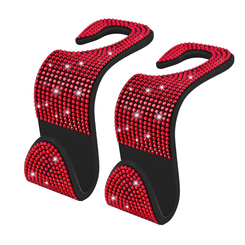 Gancho para Encosto de Banco Automotivo Surosha Vermelho com Strass, Conjunto com 4 Peças