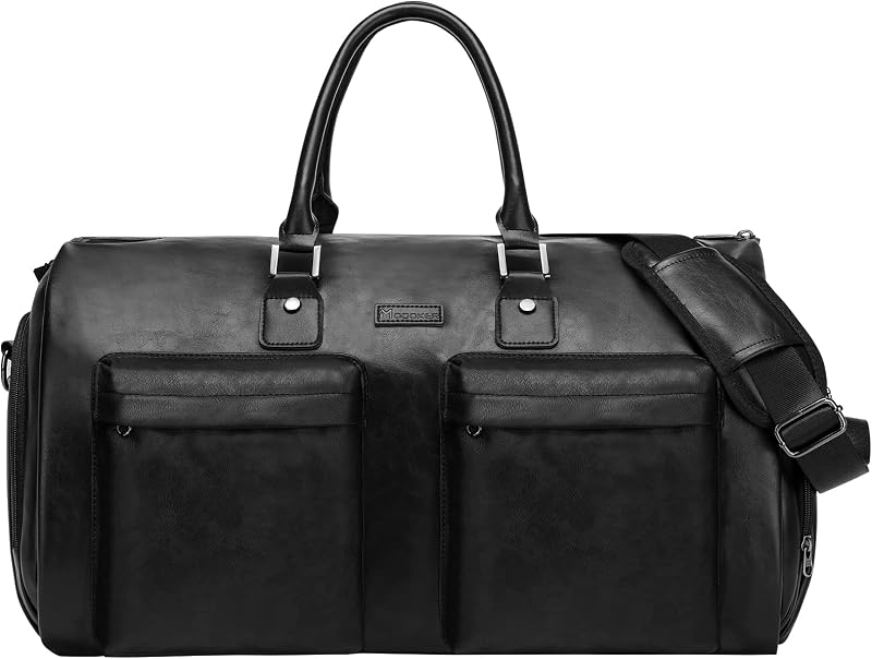 Garment Bags for Travel, 45L Carry-On Convertible Duffle with Strap | 2-in-1 hanging suit bag converts to duffel, shoe compartment, waterproof PU leather, wrinkle-free, detachable strap