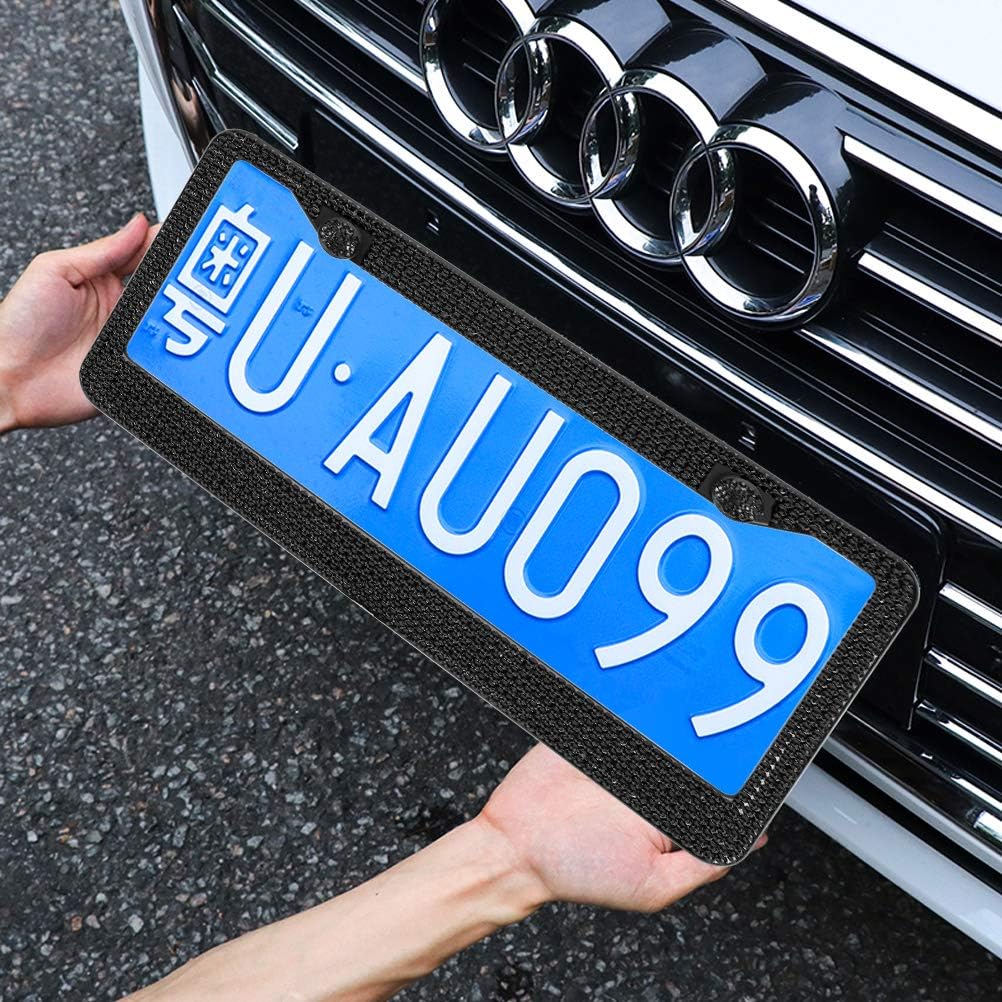 WeTest 2 Pack Premium Diamond Car License Plate Frame Set– Bling Bedazzled Stainless Steel Car Plate Frames,with 2 Holes Screws Caps Set (Black)