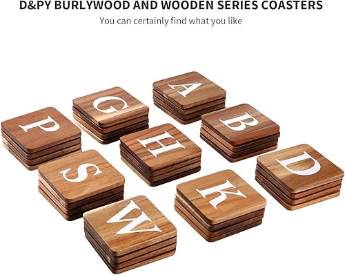 Miniatura 7 de Posavasos de madera para bebidas, paquete de 4 posavasos cuadrados personalizados con monograma, divertido regalo de inauguración de la casa,