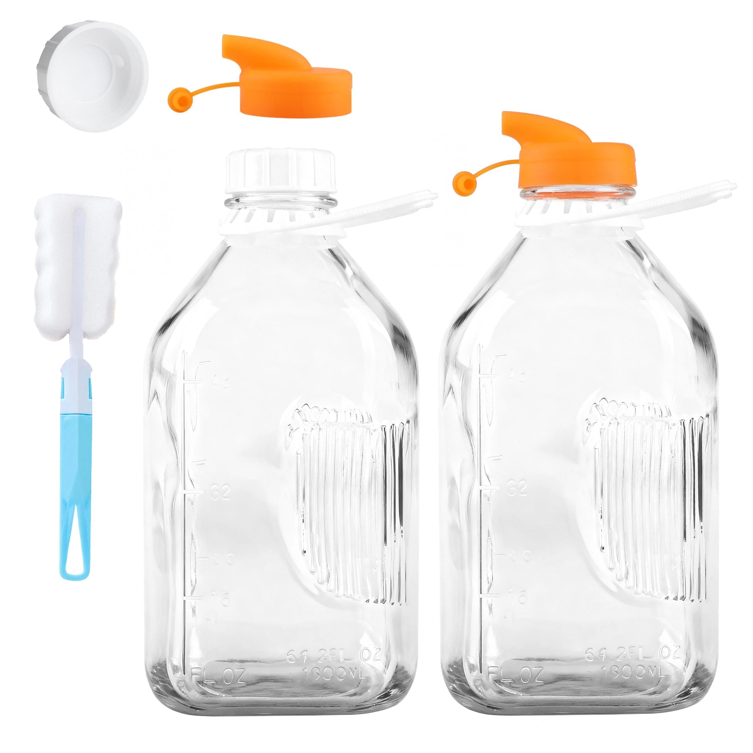 2-Pack 64oz Glass Milk Pitcher with Lid and Pour Spout, Leakproof