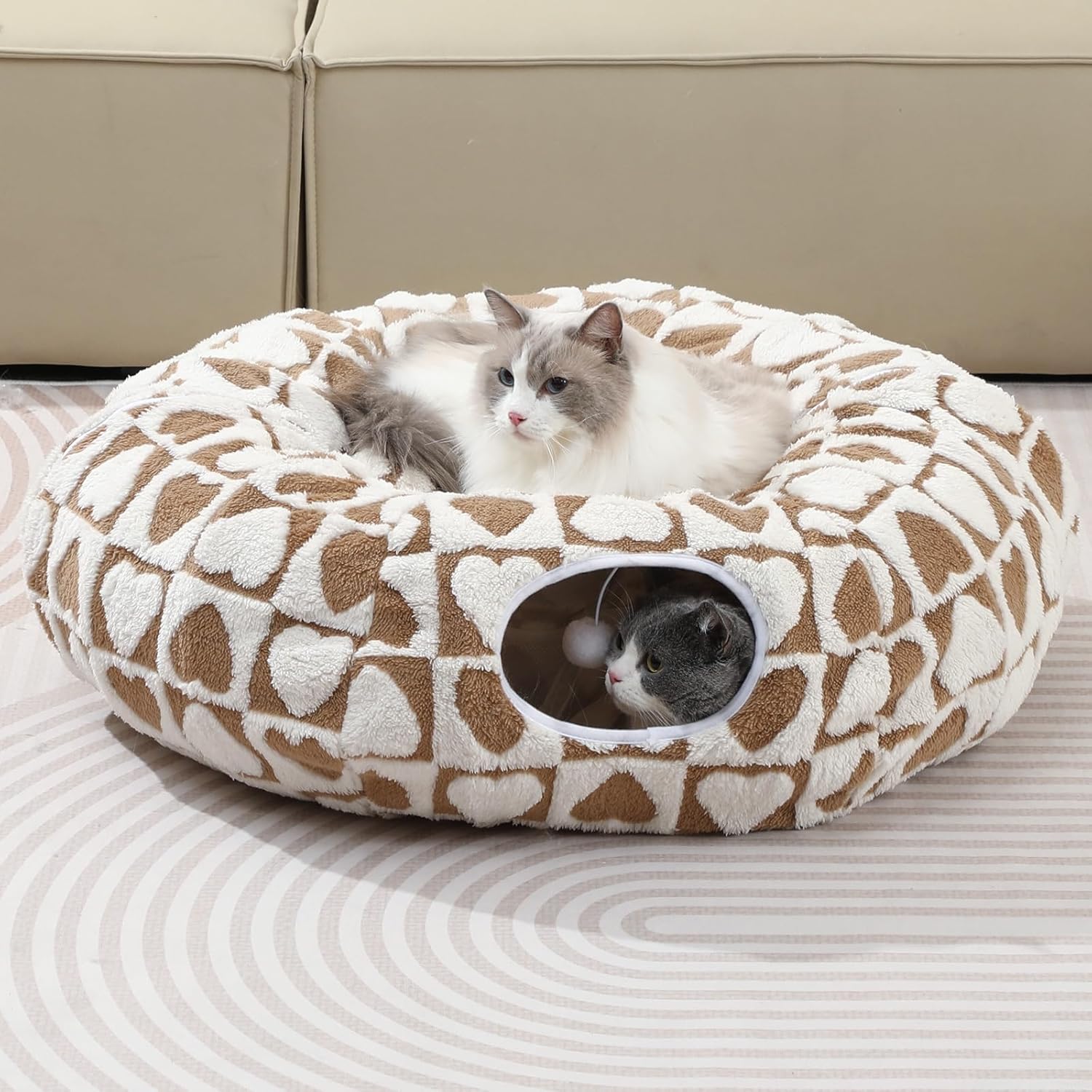 Grelife Cat Tunnel Bed for Indoor Cats, 2-in-1 Play Tunnel & Cozy Bed, with Washable Premium Shu Velveteen, Non-Slip Base, Removable Cushion, Perfect for Cats, Kittens, Small Pets (Gray, 37.5)