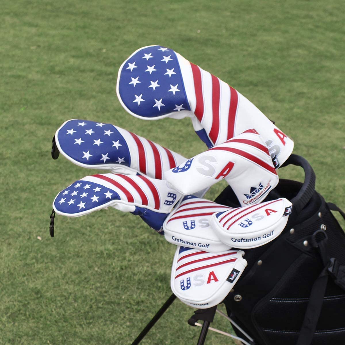 Craftsman Golf Red/White/Blue USA Flag Driver Fairway Wood Hybrid Cover Headcover Blade Mallet Putter Cover