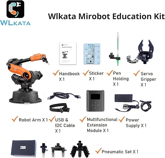 wlkata Mirobot 6 Axis Robot Mini Programmable Gripper Arm Lightweight Educational Desktop Robotic Arm 6DoF for K12 or 3D Printer