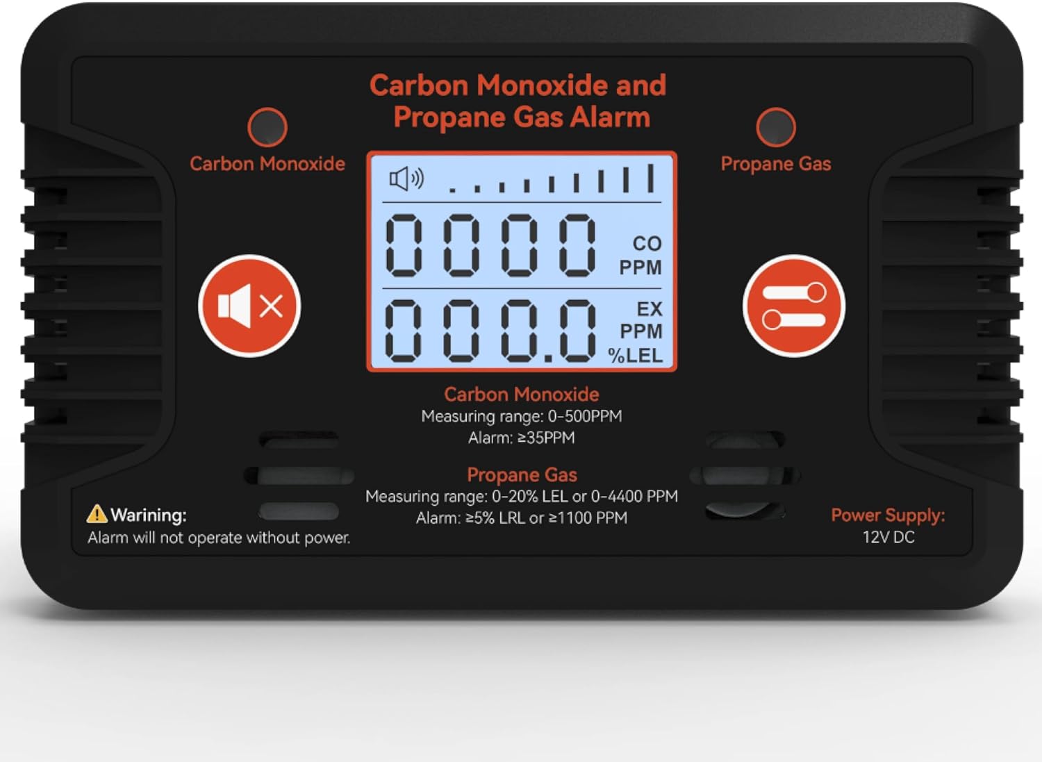 RV Carbon Monoxide and Propane Gas Detectors, Reset, and Individual LED Indicator Light with Loud Alert, 12V DC CO/LPG Gas Leak Alarm, Early Safety Warnings for RV, Trailer, Camper-Black