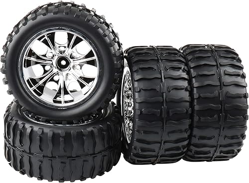 Juego de neumáticos y ruedas RC (4 piezas) - Neumáticos Monster Truck escala 110 de 0.472 in hexagonal para Traxxas Stampede, Arrma, Redcat, llantas