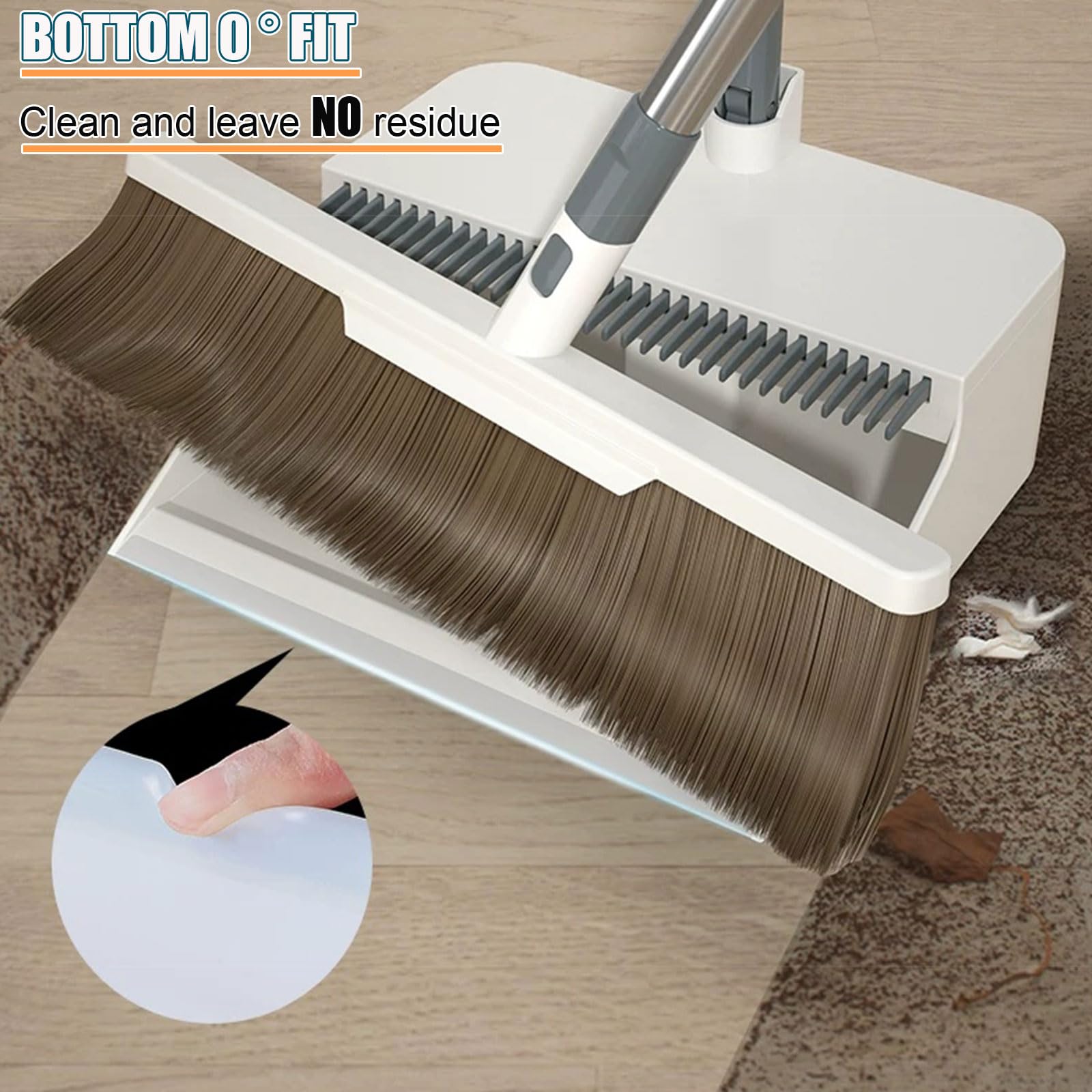 Set Combinato Scopa e Paletta per la casa, Scopa per Uso Domestico con Denti Antipolvere per Pulire i Capelli per la Cucina di casa, l'ingresso dell'ufficio, per spazzare Interni,Grigio