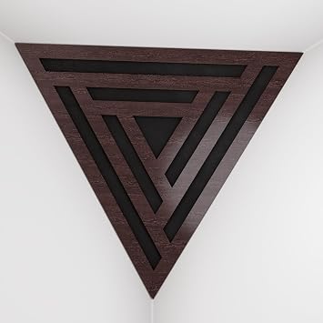 2 Pack Ceiling Corner Bass Trap "Triangle-F" Triangular Pyramid Acoustic Foam with Perforated Laminated HDF Plate and Fabric | Front Triangle Side 42cm | [ SCIFI - Wenge | Black ]