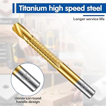 8 Pack Titanium Coated HSS Step Drill Bits, 3-10mm Hex Shank Serrated Side Cutting Bit Set, Precise Hole Enlarging & Grooving Tool for Wood Metal Plastic Aluminum